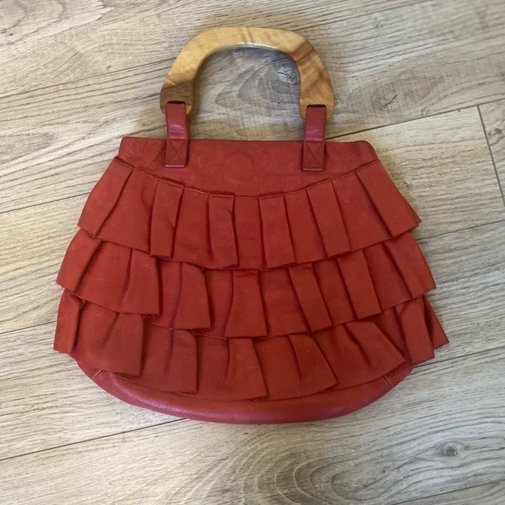 CAMMIEHILL New York Red Leather Tiered Ruffle Bag